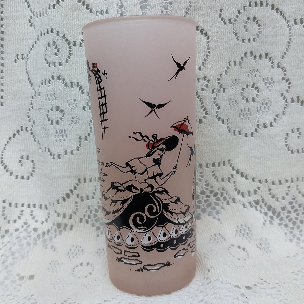 Vintage 1950s MCM Libbey Frosted Pink "Plantation" Southern Belle Drinking Glass